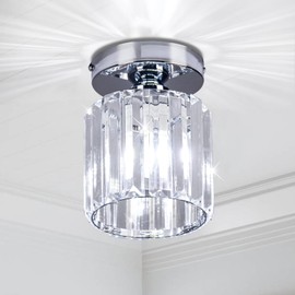 FRIXCHUR Small Chandelier Crystal Ceiling Light Semi Flush Mount Ceiling Lighting Fixture Modern Crystal Ceiling Lamp for Hallway Kitchen Island Dining Room Bedroom E26 Base Chrome