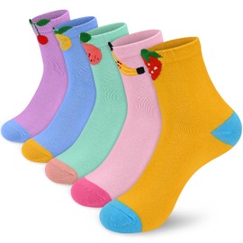 srclo Girls Socks Novelty Cotton Crew Socks, Baby Girls Cute Pattern Socks for 6-15 Years Kids, 5 pairs