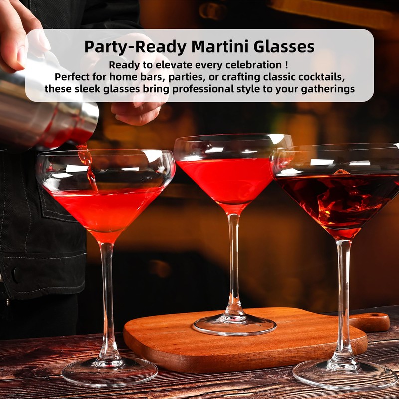 YARYOUNG 12Oz Martini Glasses Set of 6 Dishwasher Safe Long