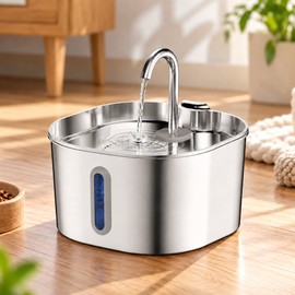 2.2L Smart Motion Sensor Cat Water Fountain – Stainless Steel Filtered Water Dispenser with Water-Level Window