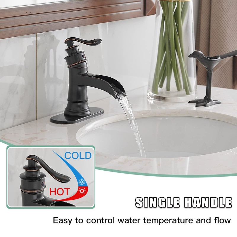 BWE Waterfall Bathroom Faucet Oil Rubbed Bronze Single-Handle One Hole