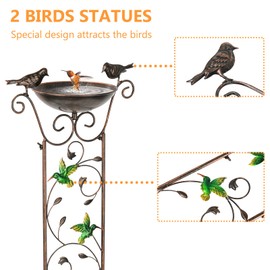 SUNNYPARK Antique Garden Iron Trellis with Decorative Hummingbirds Detachable Bird Bath Bowl Metal Potted Plant Support for Climbing Flowers
