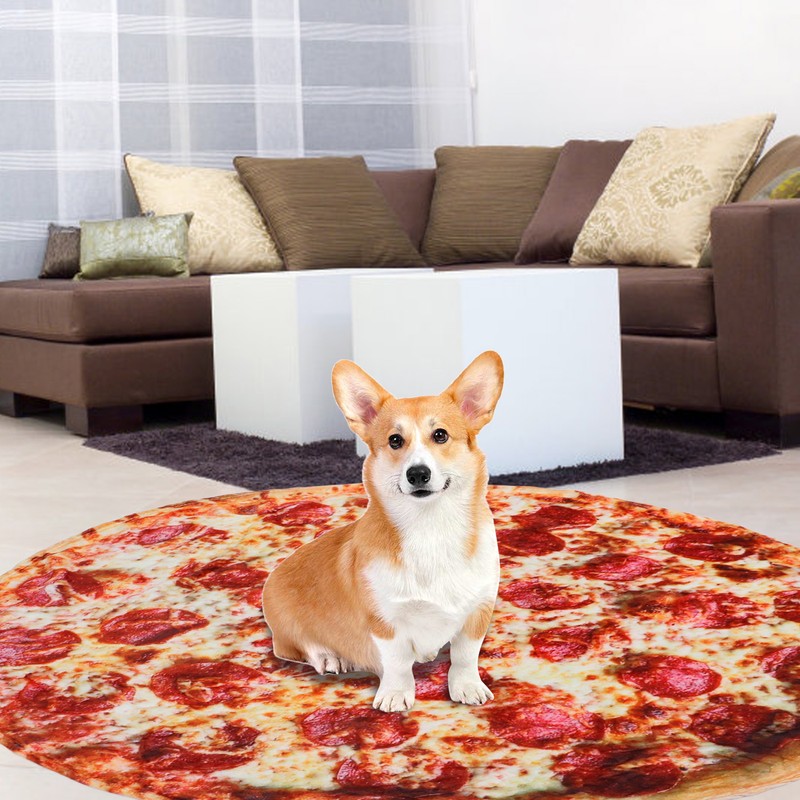 Kid Toddlers Pizza Pattern Rug Baby Washable Fluffy Playmat Round