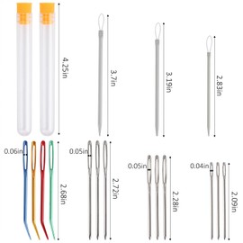 BTYMS 20Pcs Sewing Needles Tools Kit - 8 Curved Blunt Needles + 9 Multi-Size Hand Knitting Needles + 3 Small Stick Needles with Storage Bottle, Handmade Sewing and Mending Tools Set