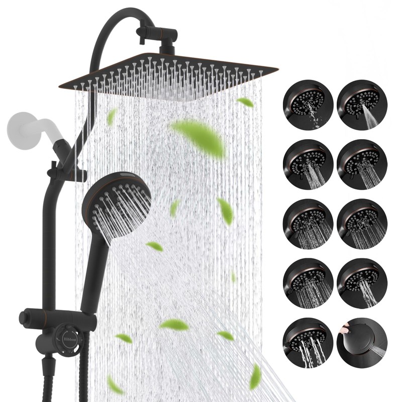 Hibbent cUPC Certified All Metal 10"Rainfall Showerhead Combo, High Pressure