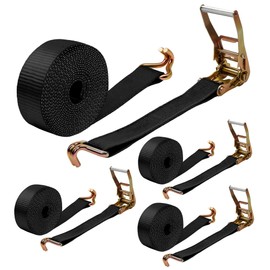 2" x20' Ratchet Straps with J Hooks - 10,000lb Break Strength/ 3,333lb Load Capacity Ratchet Tie Down Strap - Black Ratchet Straps Heavy Duty - Cargo Straps for Truck, Lawn Equipment, Car Roof-4 Pack