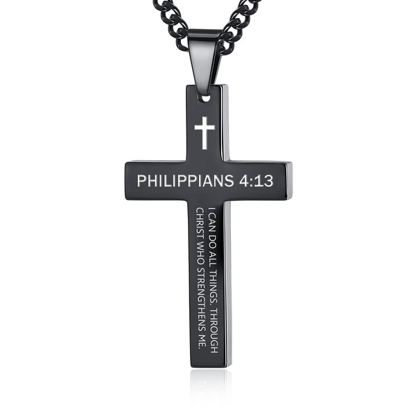 REVEMCN Inspirational Bible Verse Cross Necklace for Men Boys, Stainless