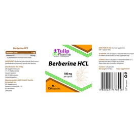 Berberine HCL 500 mg 120 Capsules, Laboratory Tested, High Dosage, Non-GMO, No Fillers or Additives