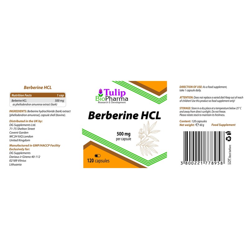 Berberine HCL 500 mg 120 Capsules, Laboratory Tested, High Dosage,