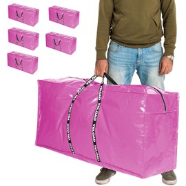 66 Gallon Extra Large Storage Bags 6 Pack – Pink XXL Heavy Duty Waterproof Moving Tote Bags for College Dorm, Travel, Clothes & Bedding Foldable Zippered Duffle with Handles