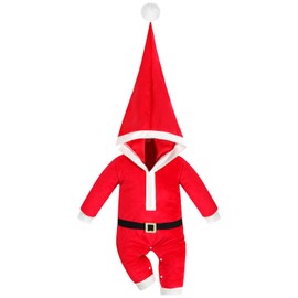 Hifot Baby Romper Christmas Outfit, Romper for Boys and Girls, Newborn Santa Elves Sleeping Romper with Hat Christmas Party Clothing Set, Red-c