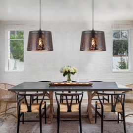 Modern Large Plug in Pendant Light with 14ft Handmade Woven Light Cord, Dimmable Switch Swag Lamp, Industrial Metal Lantern Hanging Lamp for Kitchen Island Dining Room Farmhouse, Gold and Black