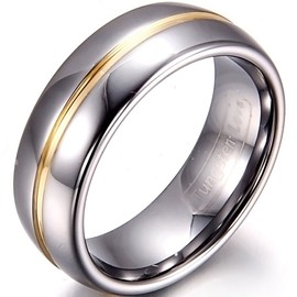 JewelryWe 8mm Two Tone Mens Gold Groove Inset Tungsten Carbide Rings Anniversary/Engagement/Wedding Bands(9.5) : UK Size - S
