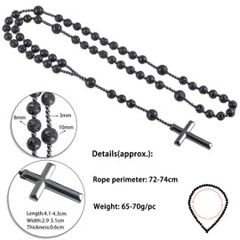 mookaitedecor Hematite Black Lava Rock Stone Necklace Healing Crystal Cross Pendant Necklace for Men, Reiki Spiritual Protection Religious Christian Gift Crystal Stone Bead Cross Necklace Long Chain