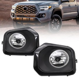 YLT AUTO Running Fog Light Assembly Pair LH+RH Replacement Kit Black Fog Light Cover with Bulb/Switch and Harness Fit 2016-2020 For Toyota Tacoma SR, SR5 models Fog Lamps