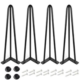 ALXEH 18 Inch Hairpin Table Legs 1/2” Dia 3-Rods Hairpin Furniture Feet 4pcs, Heavy Duty Black Hairpin Legs with Floor Protectors for Coffee Table, DIY Desk and Stand
