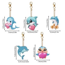 Zamety 5D Diamond Painting, 5-Piece Diamond Painting Key Ring Set, Diamond Painting Children, DIY Diamond Painting Dolphin, Diamond Painting Pendant, Coloré
