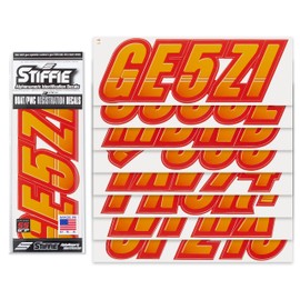 STIFFIE Techtron Orange Crush/Red SUPER STICKY 3" Alpha Numeric Registration Identification Numbers Stickers Decals for Sea-Doo SPARK, Inflatable Boats, RIBs, Hypalon/PVC, PWC and Boats.