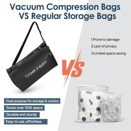 travel inspira Vacuum Bags with Pump - Space Saver Compression Solution for Suitcases & Backpacks, Professional IP67 Reusable, Lightweight, & Durable Light Black