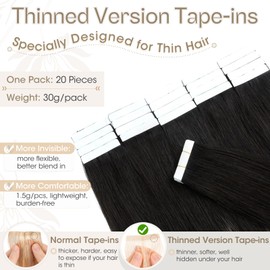 Elailite Tape in Hair Extensions Real Human Hair 20 Pcs Balayage Invisible Thin Type - Skin Weft Remy Hair (#Ombre 1B/1B/GREY Natural Black/Natural Black Mix Grey, 16 Inch-30g)