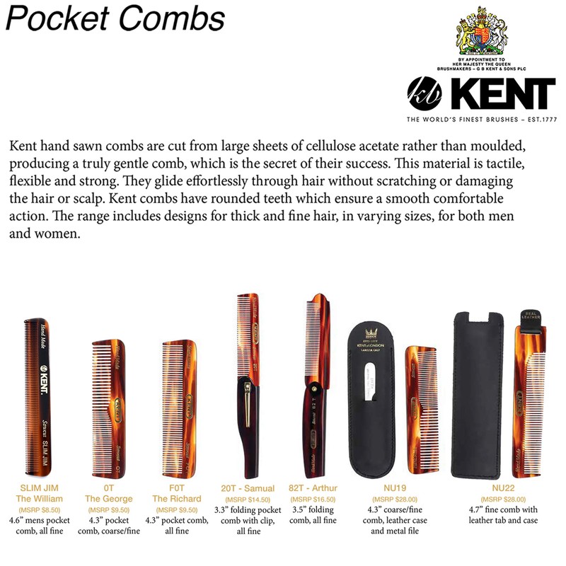 Kent Handmade Coarse and Fine Toothed Pocket Comb for Men,