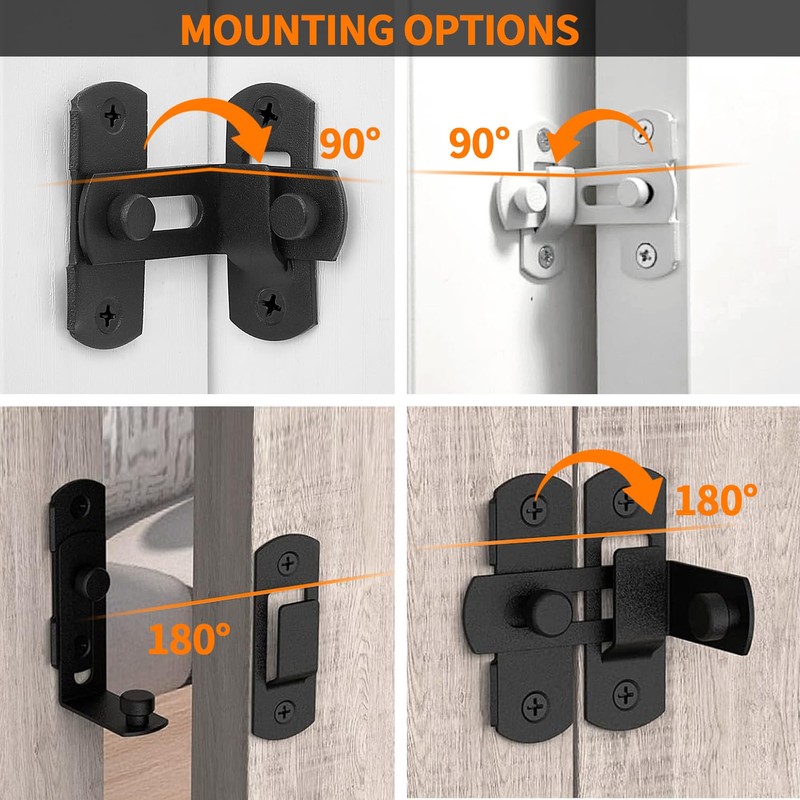 INIRET 90 Degree White Flip Barn Door Lock,Protect Privacy-Security Gate
