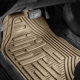 FH Group F11322 Classic Rubber Trimmable Floor Mats (Beige) Full Set - Universal Fit for Cars Trucks and SUVs