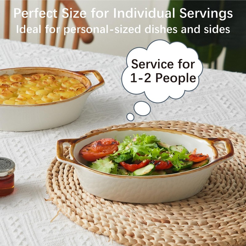 ONEMORE Au Gratin Baking Dish Oval Ceramic White Small Casserole