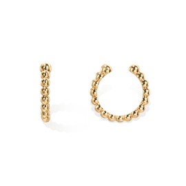 PAVOI 925 Sterling Silver 14K Gold Plated Cubic Zirconia Sparkling Round Huggie Ear Cuff Gold Earrings for Women | Clip On Cartilage (Beaded, Yellow Plated)