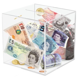 Viitech Clear Piggy Bank, 12 x 12x 12cm Must Break to Open Acrylic Piggy Bank, Square Transparent Acrylic Money Saving Box for Budget and Save, Coin and Cash