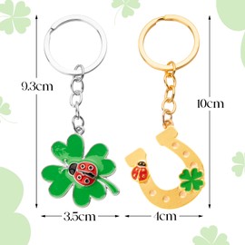 BOFUNX Pack of 2 Four Leaf Clover Lucky Charm Key Fob Clover Ladybird Lucky Charm Gift Car Key Ring Good Luck New Year's Eve New Year Gift, 2 x four-leaf clover + horseshoe
