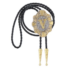 GelConnie Western Cowboy Leather Necktie Bolo Tie Men A to Z Gold Letter Country String Tie American Bolo for Men