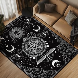Timgle Gothic Runner Rug 4 x 6 ft Sun and Moon Mats Boho Celestial Runner Rug Dark Academia Soft Large Non Slip Floor Mat for Bedroom Living Room Hallway Entryway Decor