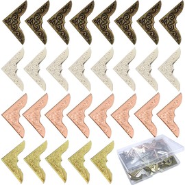 80PCS Book Corner Protectors Metal,Retro Book Corner Protectors，4 Colors，Used for Corner Protectors Decoration of Scrapbook, Photo Album, Notebook, Folder (with Storage Box)