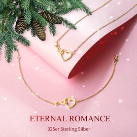 FANCIME Infinity Heart Necklace Sterling Silver Gold Plated Cubic Zirconia CZ Simulated Diamond Love Pendant Jewelry Anniversary Birthday Christmas Gifts for Women Mom, 16"+2"