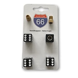 Set of 4 Valve Caps + 2 Bicycle Adapters - Cube Black - Suitable for Any Car, Motorcycle and Bicycle