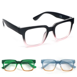 KoKoBin Reading Glasses for Women 3 Pack oversized Square Stylish Design Spring Hinges Readers +2.0