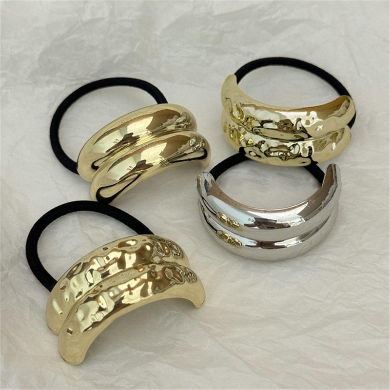 papasgix Metal Hair Ties, Metal Geometric Elastic Hair Ties, Hair
