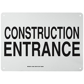 Brady 126843 Construction Site Sign, Legend "Construction Entrance", 10" Height, 14" Width, Black on White