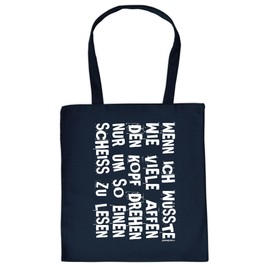 Novelty Printed Cotton Bag: If/If I Knew How Many Monkeys – Colourful Carry Bag. Colour: Navy Blue