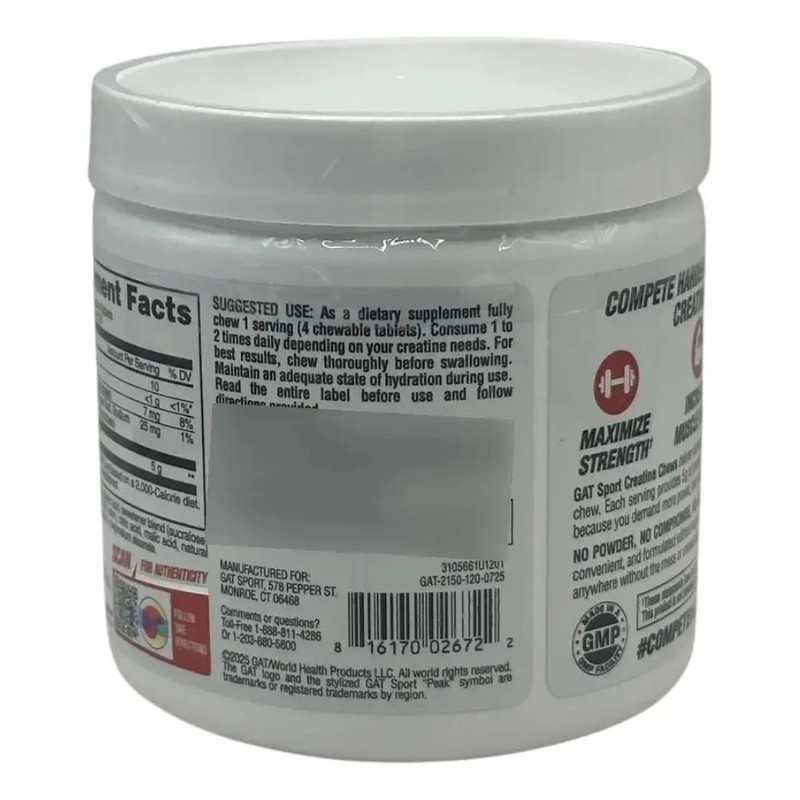 Creatina Masticable Gat Sport Chews Cero Azucar Sabor Ponche De