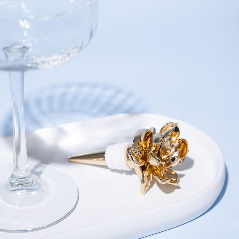 Draper James Gold Wine Stopper, Floral Bottle Saver with Silicone