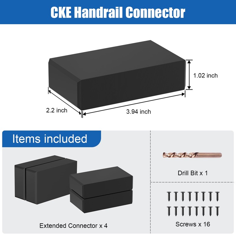 CKE Flat Handrail Accessories, 4 Pack Extension Handrail Connector, High