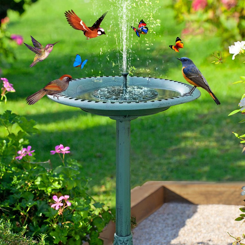 Bird Bath with Solar Fountain, 24 Inch Height Green Birdbath