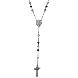 HENGBOFENG Necklaces for Women and Men,Catholic Virgin Mary Cross Bracelet,Stainless Steels black Bead Charm Link Chain Rosary Bracelets,Religious First Communion Confirmation Baptism Jewelry Gifts
