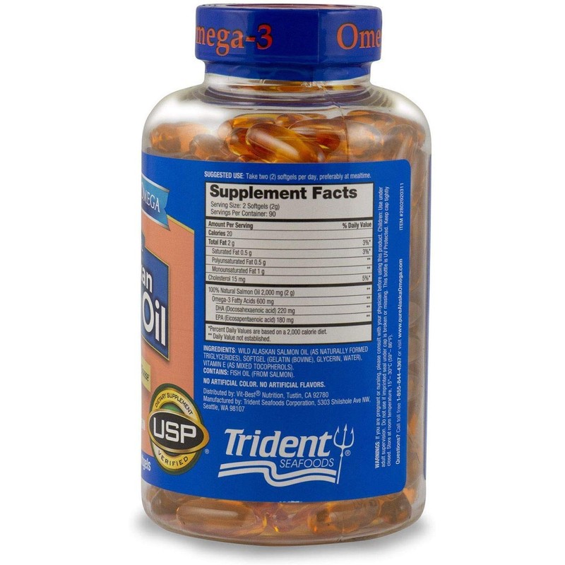 Pure Alaska Omega-3 Wild Alaskan Salmon Oil 1000mg Softgels 180-Count