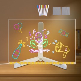 MEKOTRIN Led Note Board with Colors, 11.8 X 7.9" Acrylic Dry Erase Board with Light, Led Writing Board with Stand, Light Up Message Board Set as a Memo Board Note with 7 Pen for