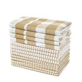 LANE LINEN 100% Cotton Kitchen Dish Cloths, Ultra Soft Absorbent Quick Drying Dish Towels, Multiweave Wash Cloths Dish Towel Sets, 12x12 Inches, 12 Pack - Beige