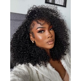 ISEE Half Wig Kinky Curly Seamless Clip Ins Flip Over Human Hair Glueless Wig Wear Go Beginner Friendly 20 inch