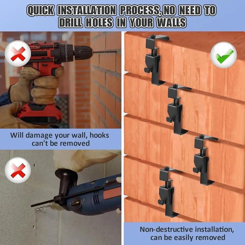 QISANKEE 6 Pack Brick Clips Hanger Hooks, Mount on Without